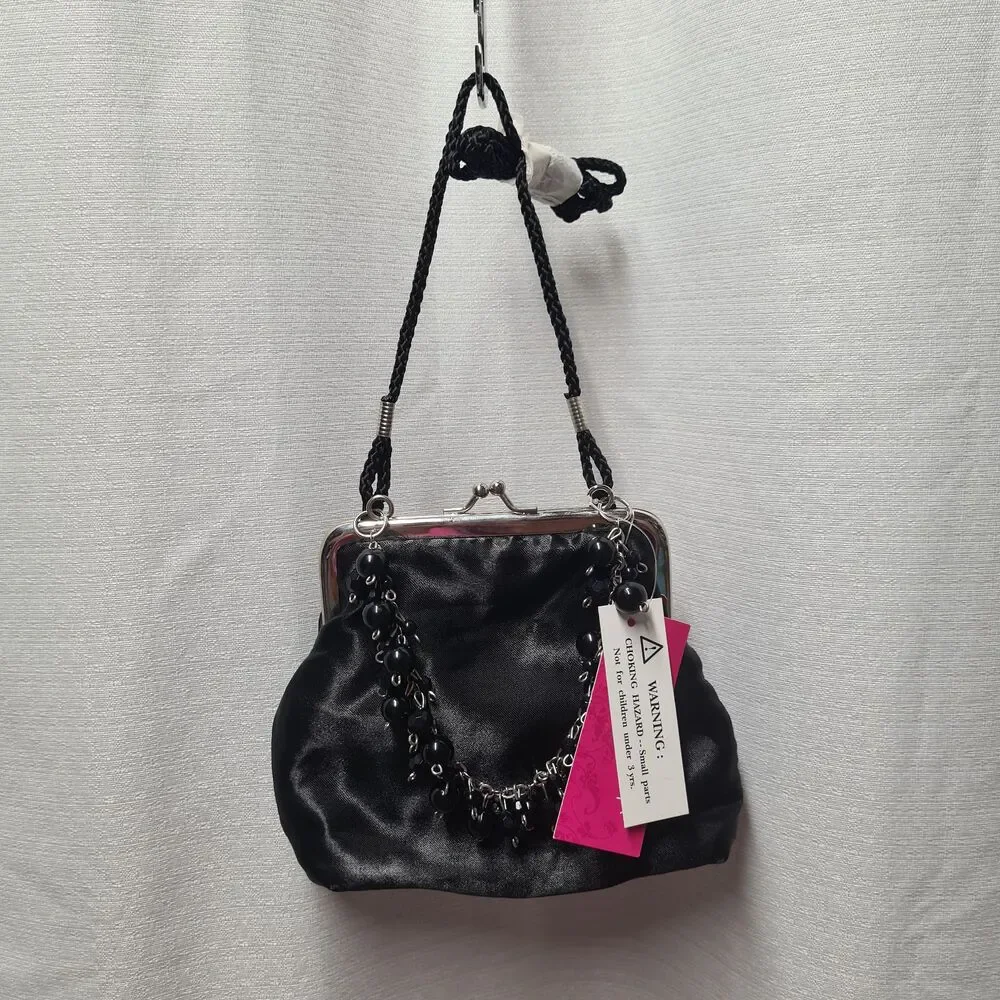 [NWT] Target Xhilaration Black Satin Red Flower Shoulder Bag Purse